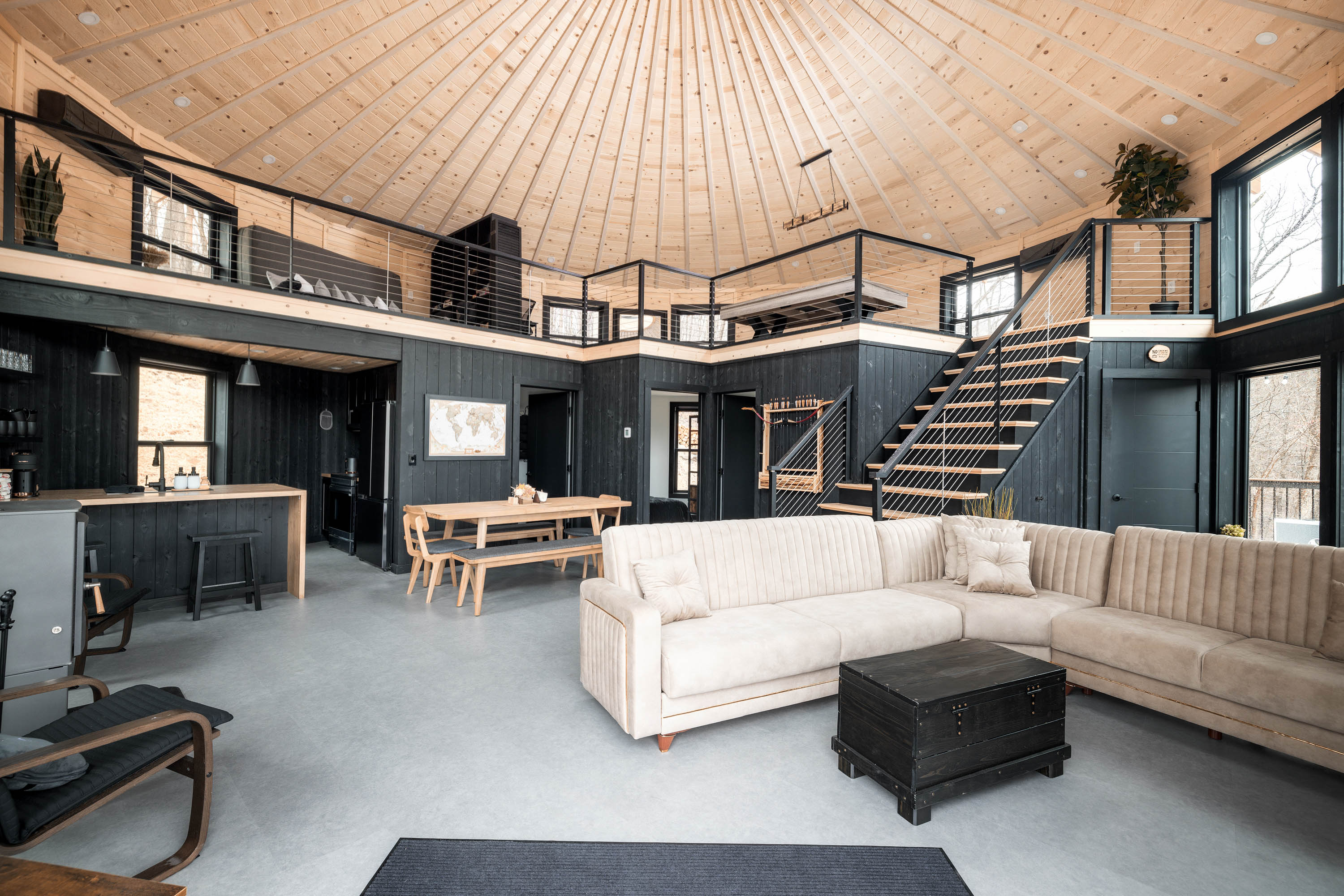 <span  class="uc_style_uc_tiles_grid_image_elementor_uc_items_attribute_title" style="color:#ffffff;">Large Living Area with Wood Stove, Loft, Dining Table for 8, Full Kitchen, Lounge Chairs, Archery Set - Mount Snow Yurt</span>