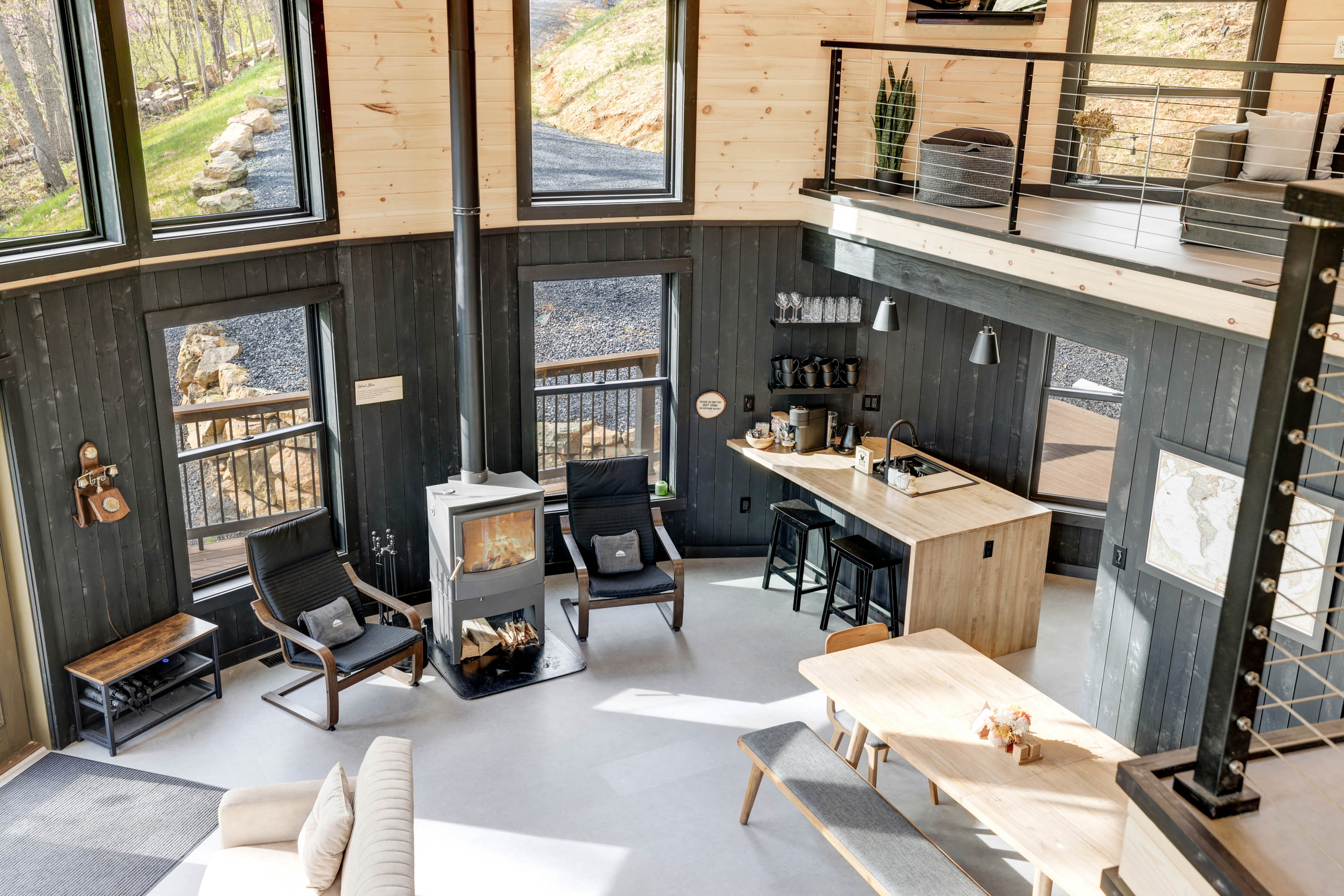 <span  class="uc_style_uc_tiles_grid_image_elementor_uc_items_attribute_title" style="color:#ffffff;">View from Loft, Wood Stove, Kitchen Island, Dining Table for 8, Lounge Chairs, Retro Phone, Panoramic Windows - Mount Snow Yurt</span>